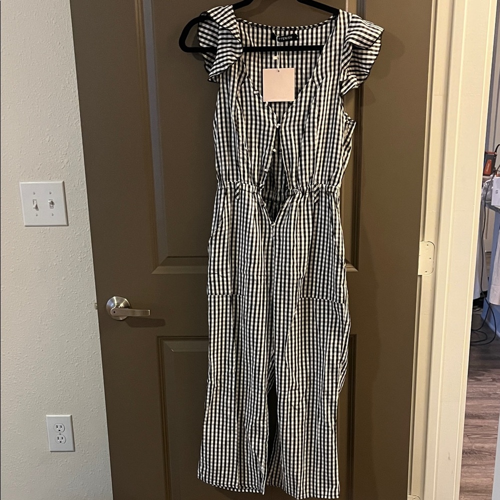 Kittenish Black and White Gingham Jumpsuit